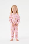 Kız Bebek Ayıcık ve Kalp Desenli %100 Pamuk Süprem Kumaş Reaktif Boyama Uzun Kollu Pijama Takımı