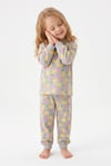 Kız Bebek Baskılı  %100 Pamuk Süprem Kumaş Reaktif Boyama Uzun Kollu Pijama Takımı