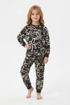 Kız Çocuk Büyük Çiçek Desenli %100 Pamuk Reaktif Boyalı Süprem Kumaş Uzun Kollu Pijama Takımı