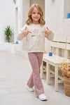 Kız Çocuk Çiçek Baskılı %100 Pamuk İki İplik Kumaş Fırçalı Sweatshirt Ve Fitilli İspanyol Paça Pantolonlu Takım