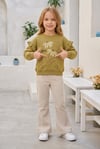 Kız Çocuk Çiçek Baskılı %100 Pamuk İki İplik Kumaş Fırçalı Sweatshirt Ve Fitilli İspanyol Paça Pantolonlu Takım