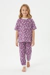 Kız Çocuk Çiçek Desenli %100 Pamuk Süprem Penye Kumaş Kısa Kollu Pijama Takımı