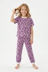 Kız Çocuk Çiçek Desenli %100 Pamuk Süprem Penye Kumaş Kısa Kollu Pijama Takımı