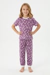 Kız Çocuk Çiçek Desenli %100 Pamuk Süprem Penye Kumaş Kısa Kollu Pijama Takımı