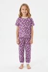 Kız Çocuk Çiçek Desenli %100 Pamuk Süprem Penye Kumaş Kısa Kollu Pijama Takımı