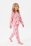 Kız Çocuk Kalp Baskılı %100 Pamuk Süprem Kumaş Reaktif Boyama Uzun Kollu Pijama Takımı