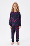 Kız Çocuk Kalp Baskılı %100 Pamuk Süprem Kumaş Reaktif Boyama Uzun Kollu Pijama Takımı