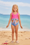 Kız Çocuk Polyester + Elastan Göğsü Fırfırlı ve Düğüm Detaylı Altı Renkli Tie Dye Desenli İki Parça Bikini Mayo
