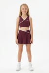 Kız Çocuk Polyester + Elastan V Yaka Kruvaze Spor Crop Pileli Şort Etek Sporcu Takım