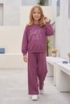 Kız Çocuk Sweet Art Yazı Baskılı Baskılı %100 Pamuk İki İplik Kumaş Cepli Bol Paça Pantolonlu Takım