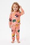 Unisex Panda ve Kalp Desenli %100 Pamuk Reaktif Boyama İnterlok Kumaş Uzun Kollu Pijama Takımı