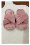 Kadın Ev Terliği Çapraz Bant Peluş Pembe