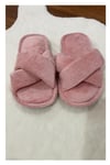 Kadın Ev Terliği Çapraz Bant Peluş Pembe