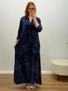    Luna A Kesim Düğmeli %100 Pamuk Penye Elbise Batik Lacivert 