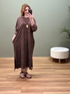 %100 PAMUK BATİK YIKAMA SWEAT ELBİSE KAHVE 