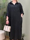 %100 PAMUK KETEN GÖMLEK ELBİSE SİYAH 