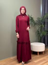 ETEK FIRFIRLI MAKSİ BOY FİTİLLİ ELBİSE BORDO 