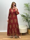 GÖMLEK YAKA VARAK DESEN KEMERLİ ELBİSE BORDO