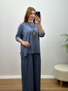 KOL KATLAMALI BATIK YIKAMA %100 PAMUK İKİLİ TAKIM İNDİGO MAVİ