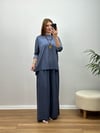 KOL KATLAMALI BATIK YIKAMA %100 PAMUK İKİLİ TAKIM İNDİGO MAVİ