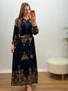 Lal Bohem Desenli Seyyar Kemerli Elbise Lacivert 🌾 