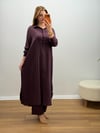 Oversize Düğmeli Uzun Tunik Pantolon Takım Mürdüm