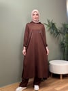 UZUN TUNİKLİ İKİLİ PAMUK TAKIM KAHVE 
