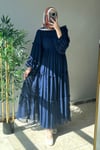 Büzgü Detaylı Şifon Elbise Lacivert