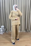 Çizgi Detaylı Triko Takım Latte