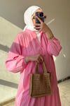 Düğme detaylı müslin elbise pembe