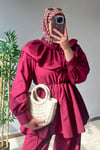 Fırfır Detaylı Takım Bordo