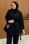 Taşlı Pufy Takım Siyah