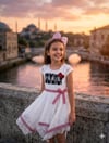 Asimetrik Şeritli Kız Çocuk Beyaz Dantelli ElbiseElbiseHilal Akıncı Kids