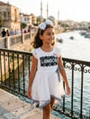 Kız Çocuk Asimetrik Şeritli Beyaz Dantelli ElbiseElbiseHilal Akıncı Kids