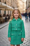 Kız Çocuk Chanel Kumaş Gold Düğmeli Crop Ceket Süs Cep Detaylı Etek 2'li TakımAlt-Üst TakımHilal Akıncı Kids