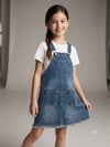 Kız Çocuk Eteği Saçaklı Denim Salopet ElbiseSalopetHilal Akıncı Kids