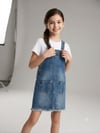Kız Çocuk Eteği Saçaklı Denim Salopet ElbiseSalopetHilal Akıncı Kids