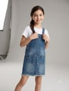Kız Çocuk Eteği Saçaklı Denim Salopet ElbiseSalopetHilal Akıncı Kids