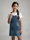 Kız Çocuk Eteği Saçaklı Denim Salopet ElbiseSalopetHilal Akıncı Kids
