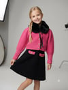 Kız Çocuk Gold Düğme Detaylı Triko Hırka Süs Cepli Siyah Etek Seyyar Yaka Kürk 3'lü TakımAlt-Üst TakımHilal Akıncı Kids