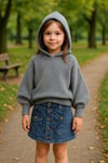 Kız Çocuk Kapüşonlu Triko Sweatshirt Asimetrik Kesim Kot Etek 2'li TakımAlt-Üst TakımHilal Akıncı Kids