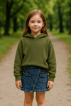 Kız Çocuk Kapüşonlu Triko Sweatshirt Asimetrik Kesim Kot Etek 2'li TakımAlt-Üst TakımHilal Akıncı Kids