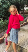 Kız Çocuk Kapüşonlu Triko Sweatshirt Asimetrik Kesim Kot Etek 2'li TakımAlt-Üst TakımHilal Akıncı Kids