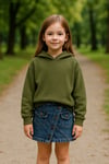 Kız Çocuk Kapüşonlu Triko Sweatshirt Asimetrik Kesim Kot Etek 2'li TakımAlt-Üst TakımHilal Akıncı Kids