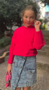 Kız Çocuk Kapüşonlu Triko Sweatshirt Asimetrik Kesim Kot Etek 2'li TakımAlt-Üst TakımHilal Akıncı Kids