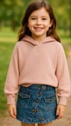 Kız Çocuk Kapüşonlu Triko Sweatshirt Asimetrik Kesim Kot Etek 2'li TakımAlt-Üst TakımHilal Akıncı Kids