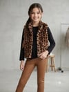 Kız Çocuk Leopar Model Peluş Yelek Siyah Badi Içi Kadife Likralı Tayt Bel Çantası 4'lü TakımAlt-Üst TakımHilal Akıncı Kids