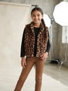 Kız Çocuk Leopar Model Peluş Yelek Siyah Badi Içi Kadife Likralı Tayt Bel Çantası 4'lü TakımAlt-Üst TakımHilal Akıncı Kids