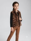 Kız Çocuk Leopar Model Peluş Yelek Siyah Badi Içi Kadife Likralı Tayt Bel Çantası 4'lü TakımAlt-Üst TakımHilal Akıncı Kids