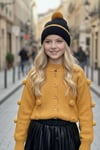 Kız Çocuk Ponponlu Triko Hırka Siyah Deri Piliseli Etek Triko Bere Dörtlü TakımAlt-Üst TakımHilal Akıncı Kids